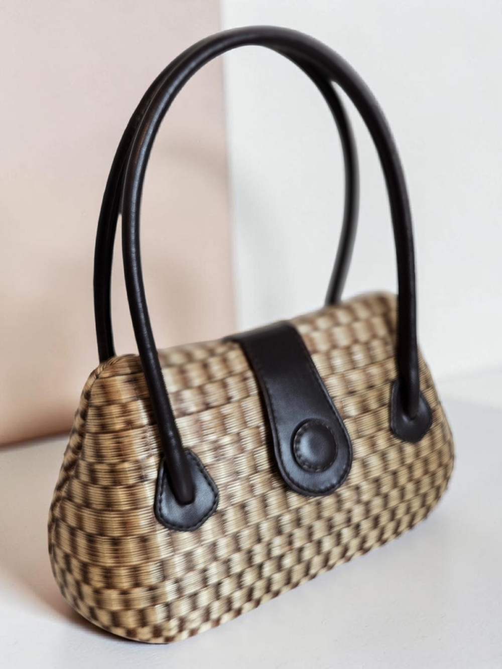 Le Sac Wicker Rattan Handbag OS Philippines Straw Box Bag Brown Leather Trim